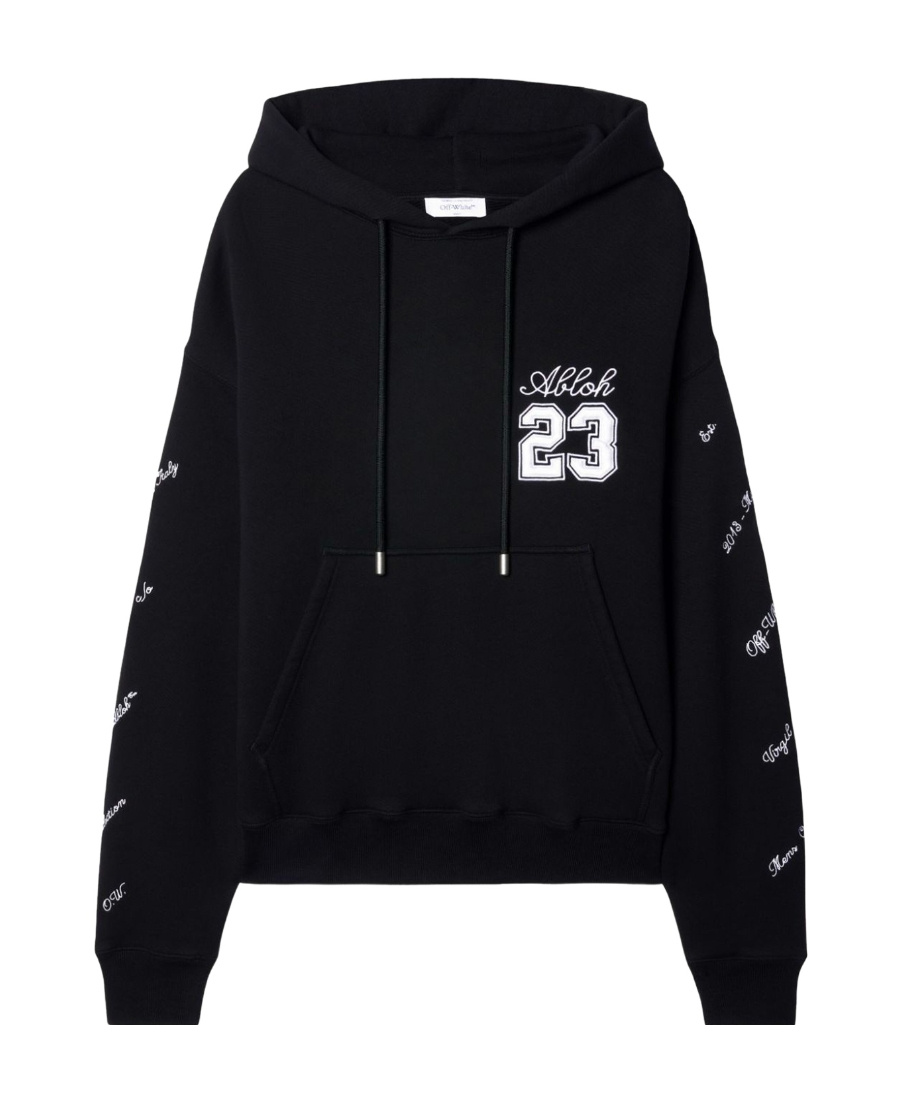 Off-white Embroidered Brushed Cotton Hoodie In Black