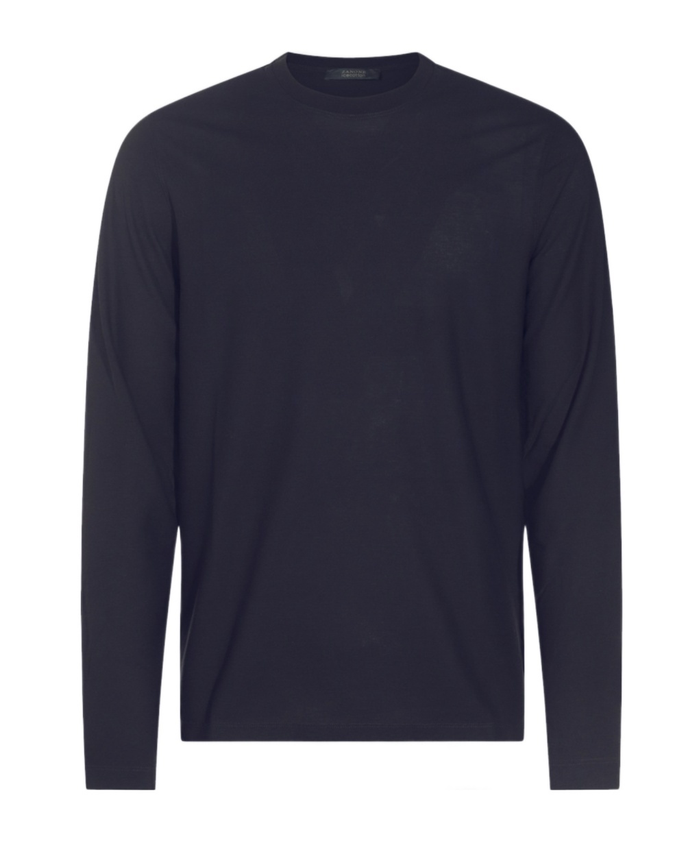 Zanone Long-sleeve Crew-neck Top In Black
