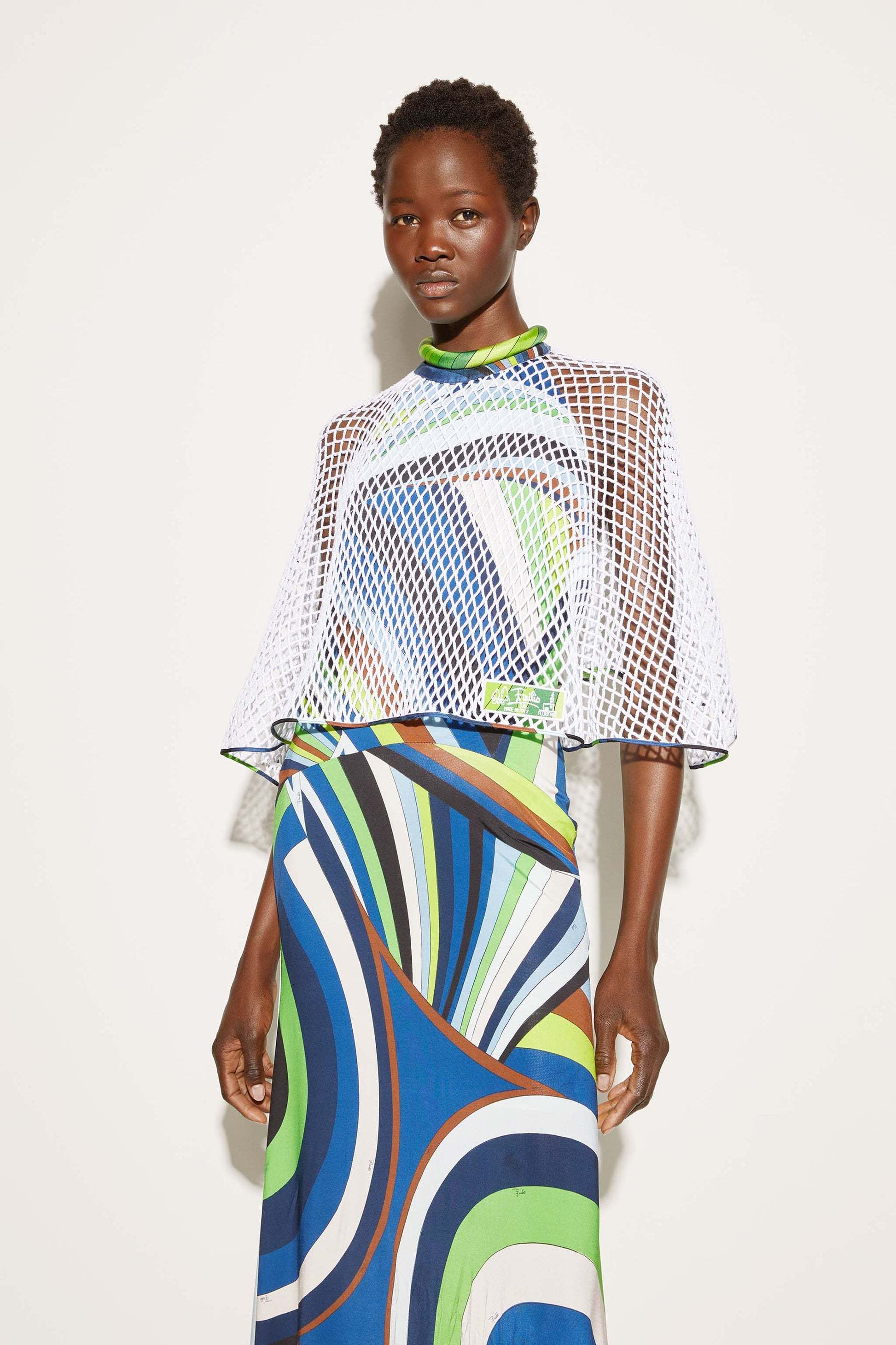 Pucci Round Collar Hollowed-out Cloak In White