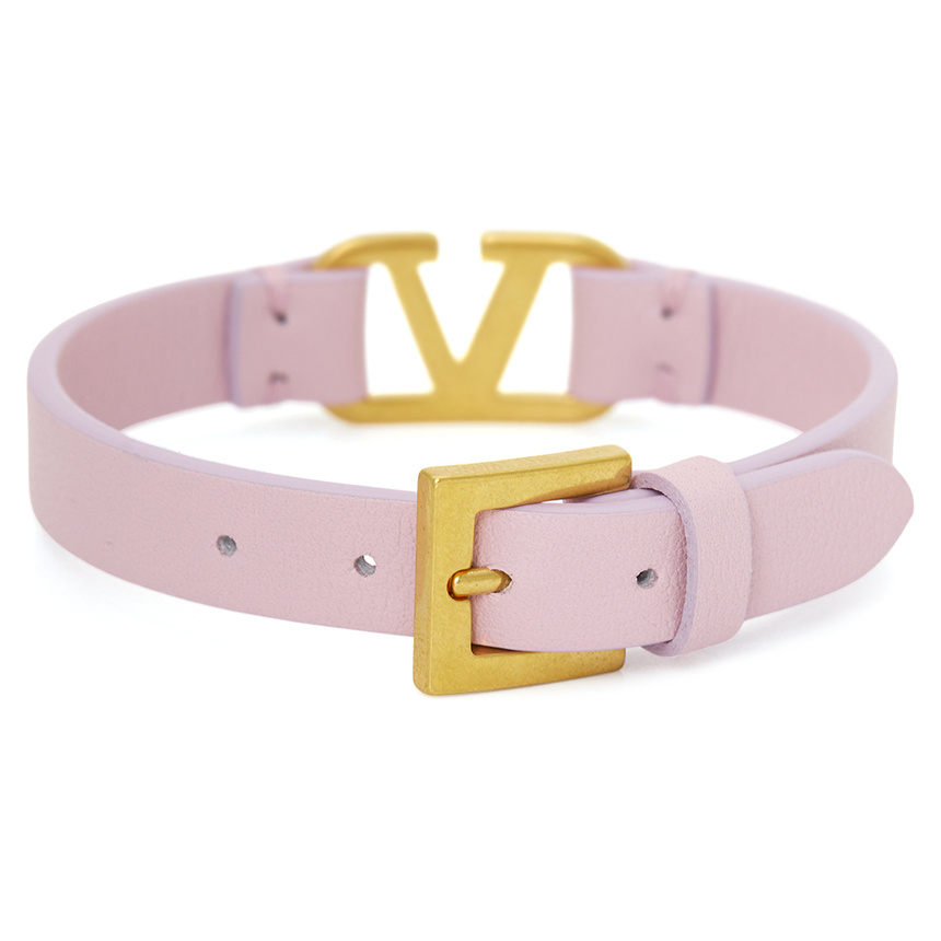 Shop Valentino Vlogo Signature Leather Bracelet In Pink