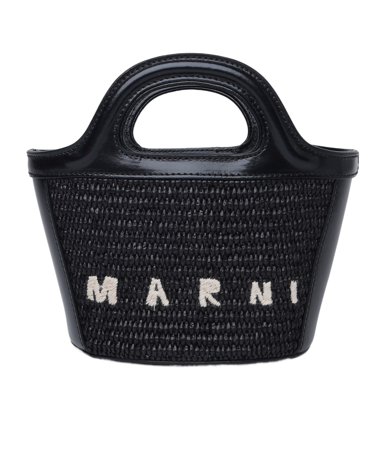 Marni Tropicalia Structured Shoulder Bag With Raffia Panels In Black