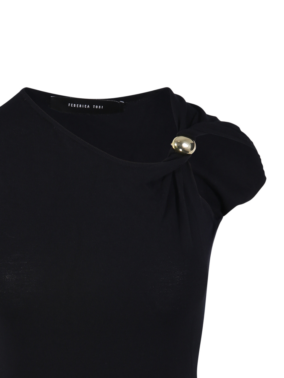 Federica Tosi Asymmetrical Black Top With Brooch Detailing In Black