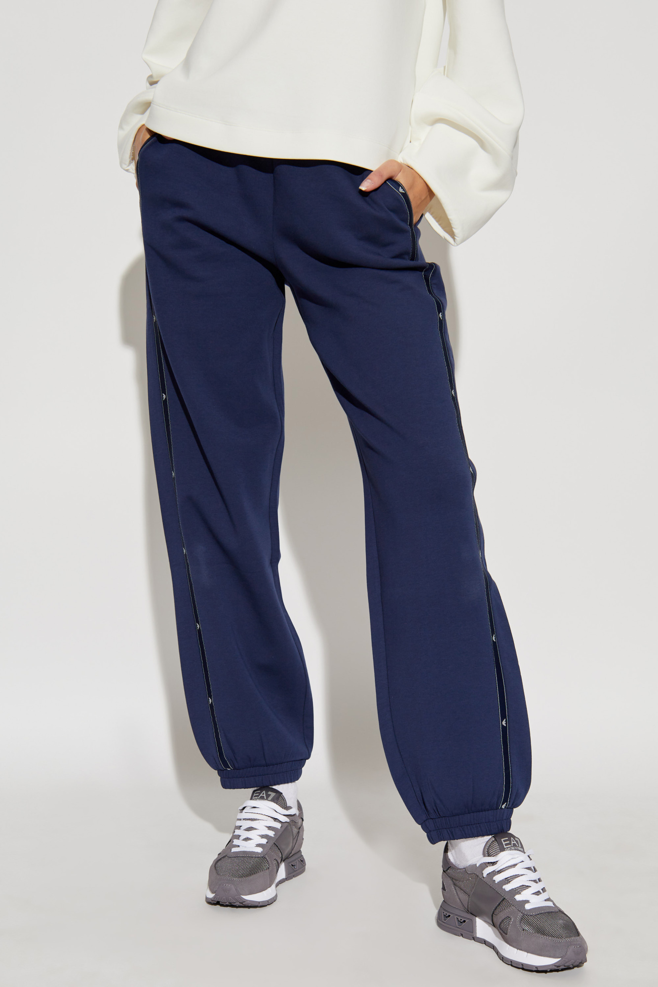 Shop Emporio Armani Logo-detailed Stretch-cotton Track Pants In Blue