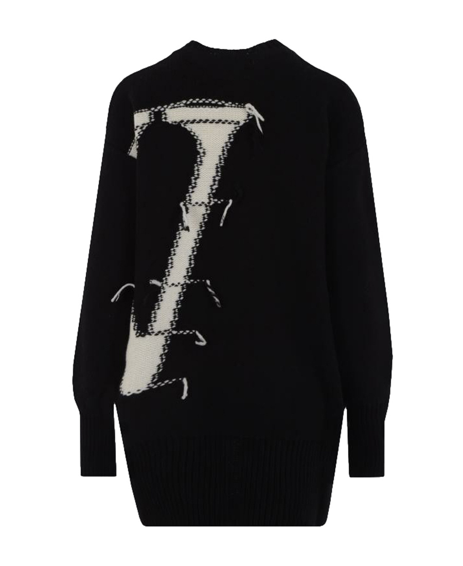 Off-white Ow Maxi Logo Intarsia Crewneck Wool Sweater In Black