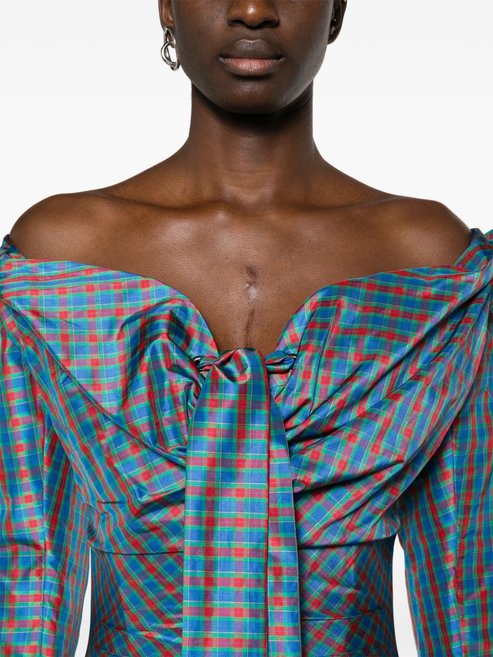 Vivienne Westwood Tartan-check Off-shoulder Minidress In Blue