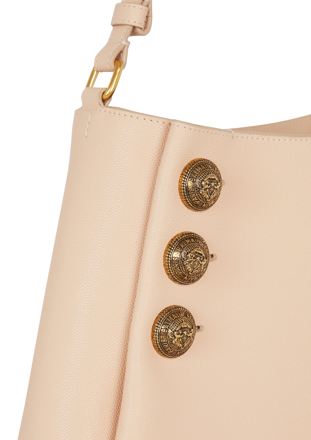 Shop Balmain Emblème Handbag In Grained Leather In Nude