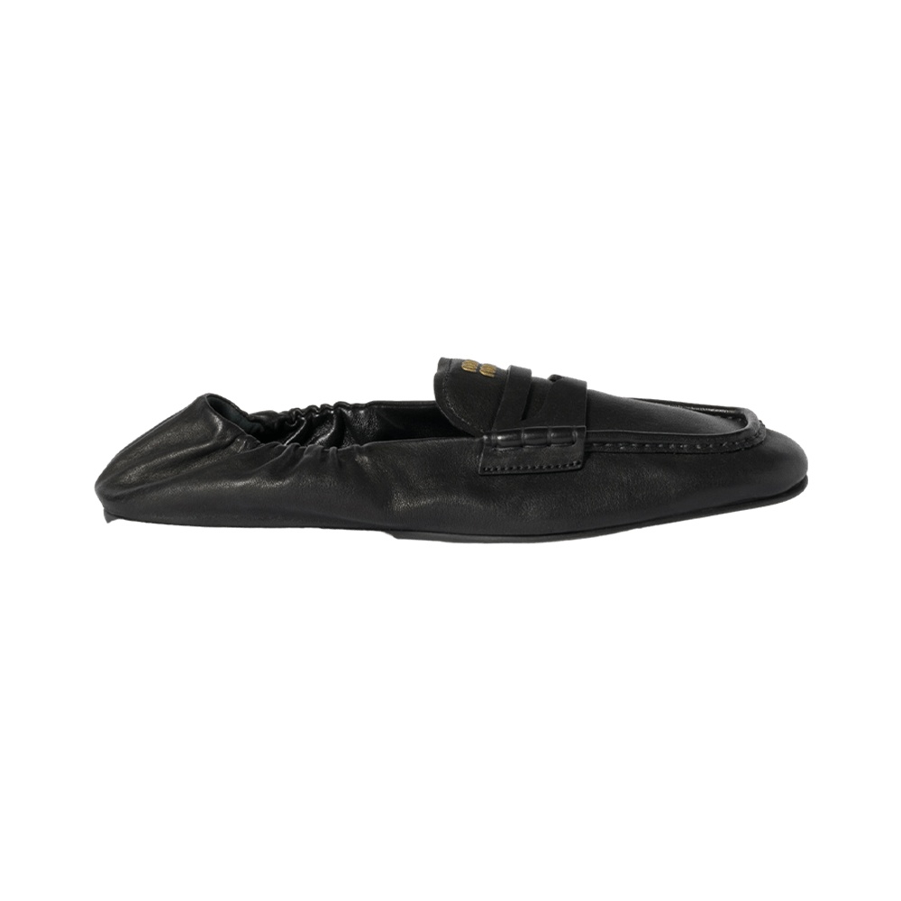 Miu Miu Women Logo Motif Leather Loafers In Black