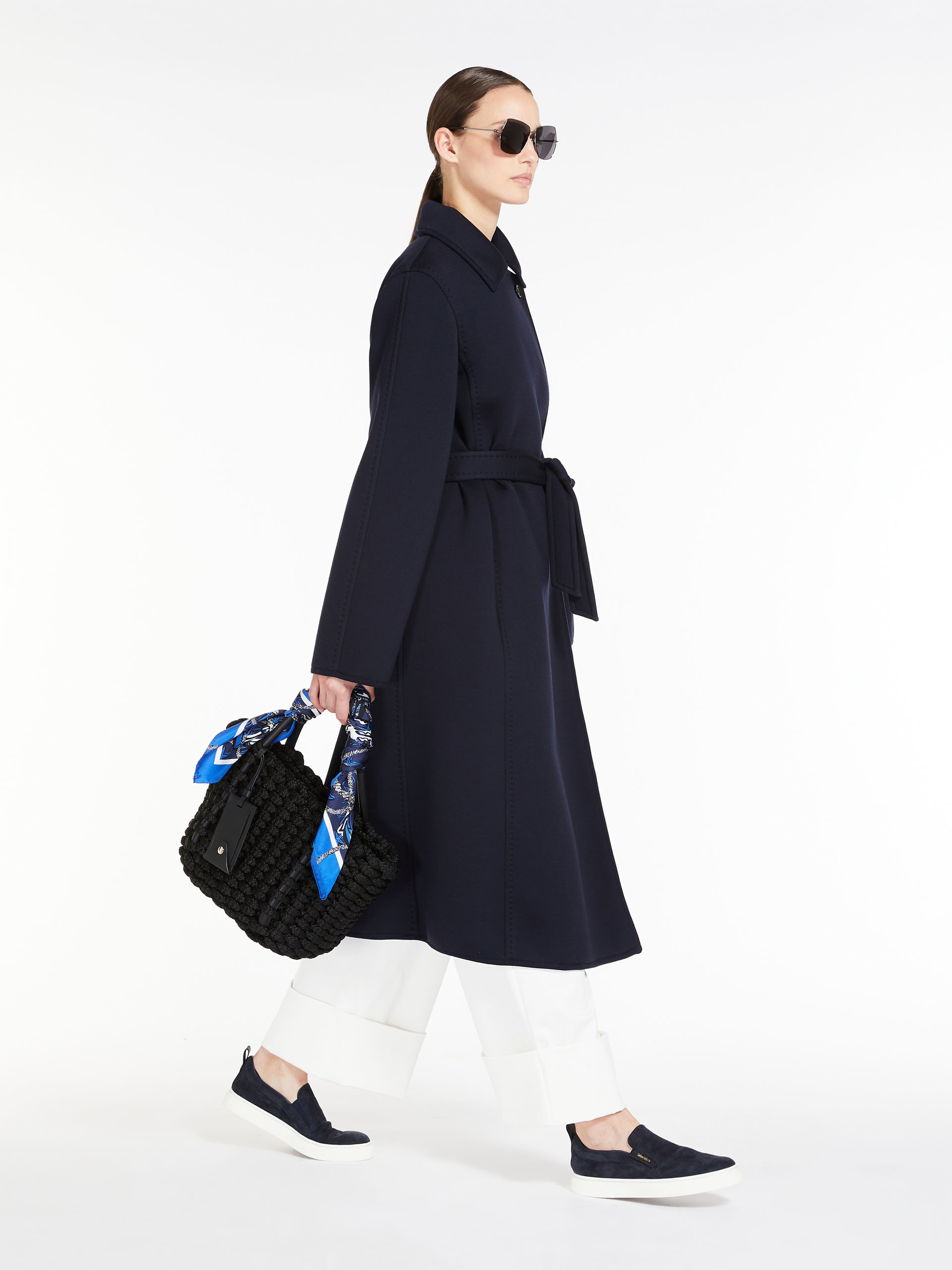 Max Mara Tie A Belt Overcoat In Black
