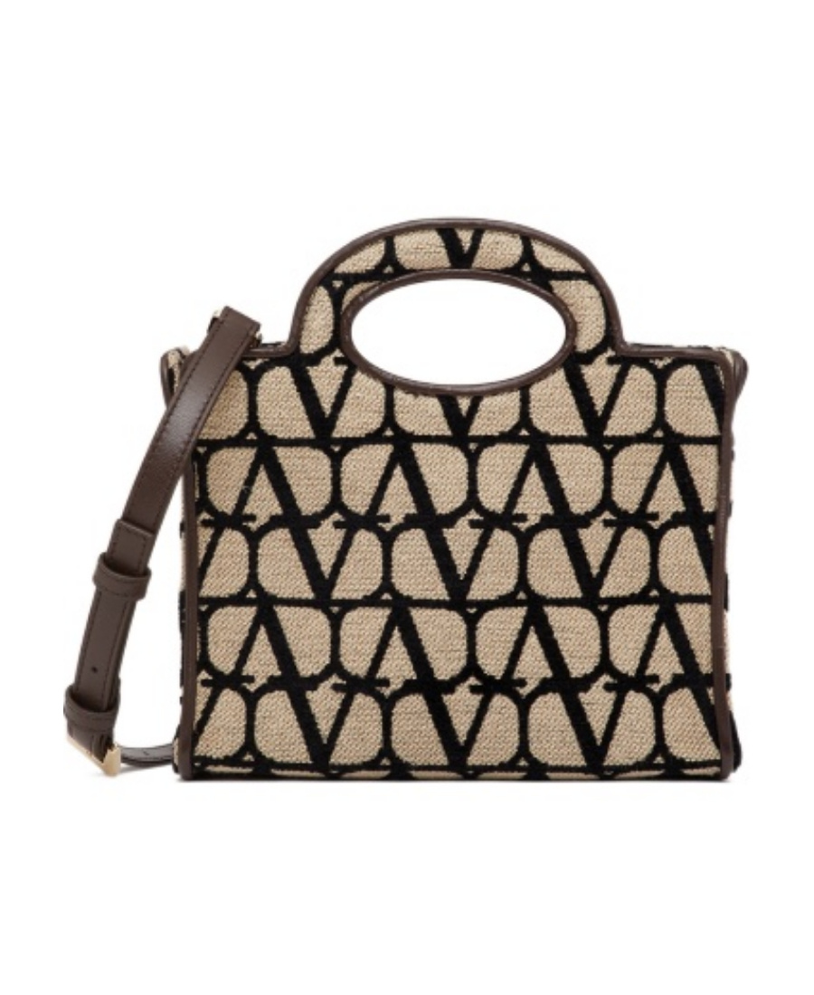Valentino Le Troisième Mini Shopping Bag In Toile Iconographe In Nude