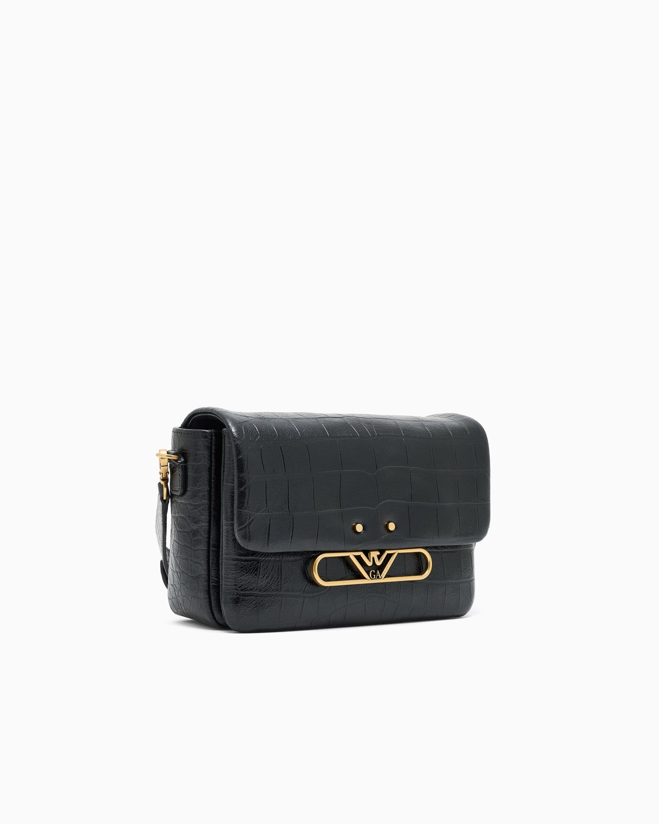 Emporio Armani Eagle Logo Leather Shoulder Bag In Black
