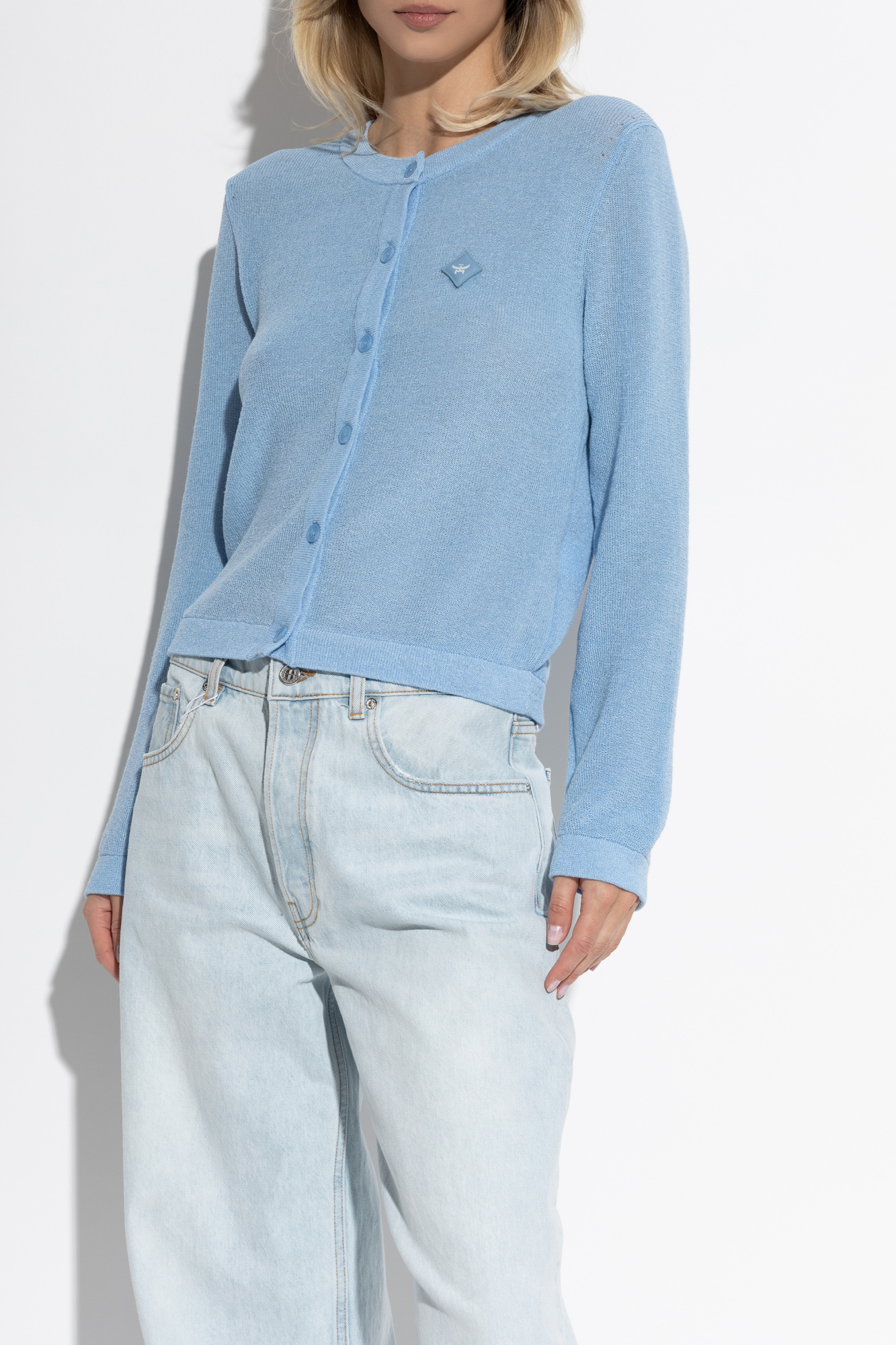 Mcm Cardigan With Logo Patch In Blue