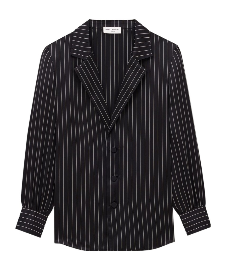Saint Laurent Striped Silk Pajam Shirt In Black