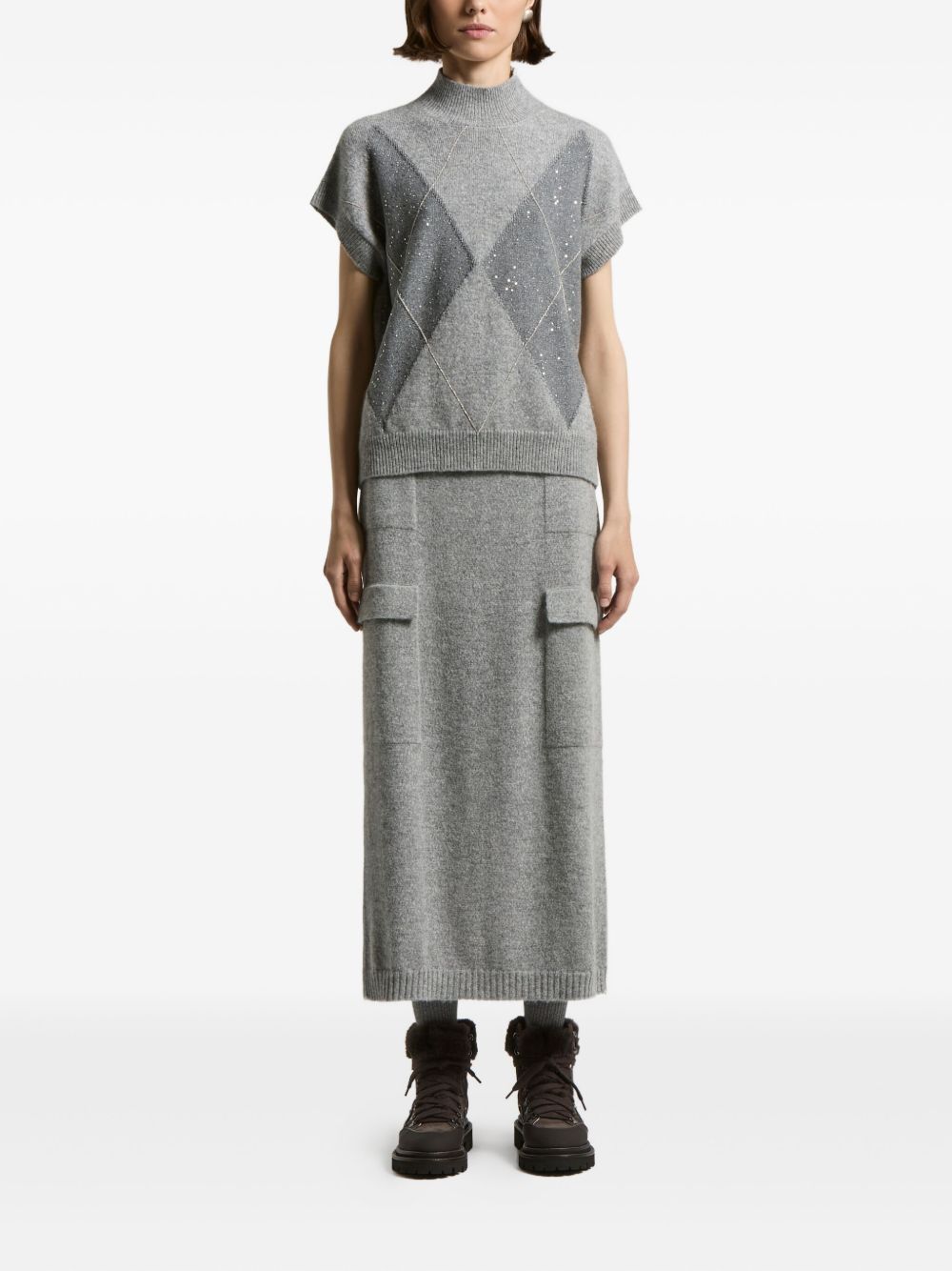 Peserico Sequin-embellished High-neck Vest In Gray