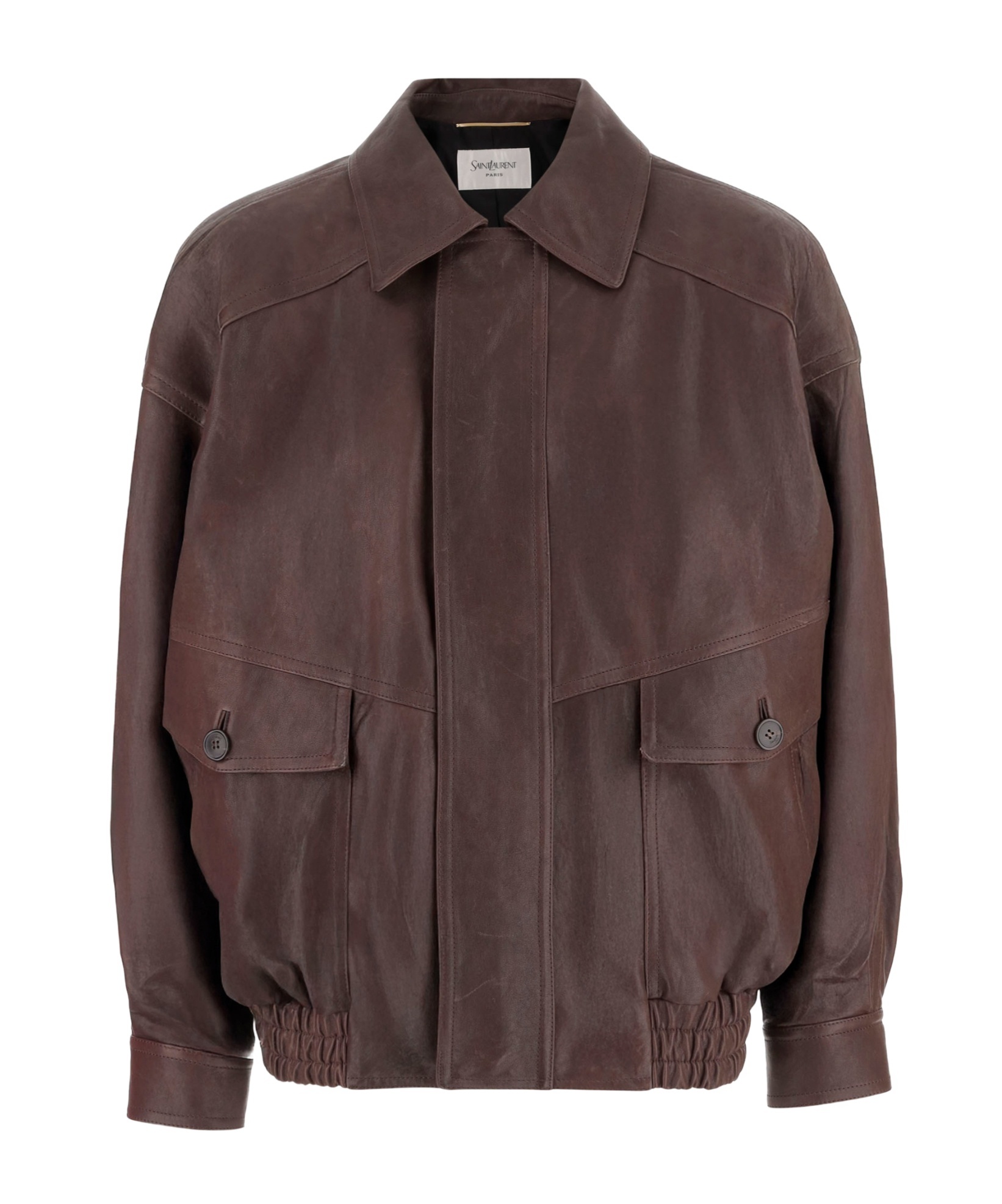 Saint Laurent Long-sleeved Leather Jacket In Black