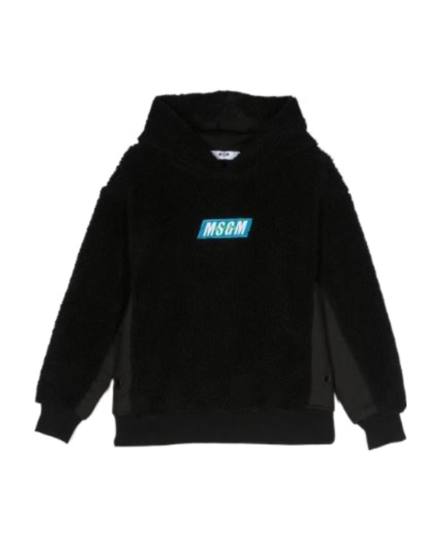 Shop Msgm Logo-embroidered Teddy Hoodie In Black