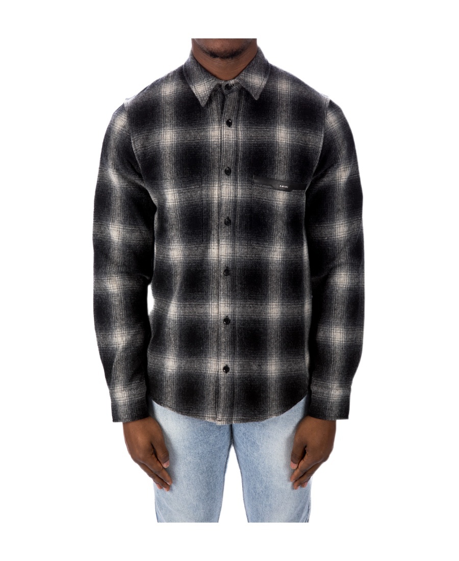 Amiri Logo-patch Check-print Shirt In Black