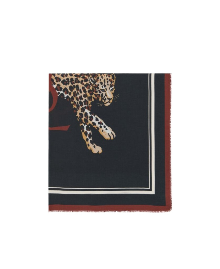 Saint Laurent Leopard-print Frayed Scarf In Green