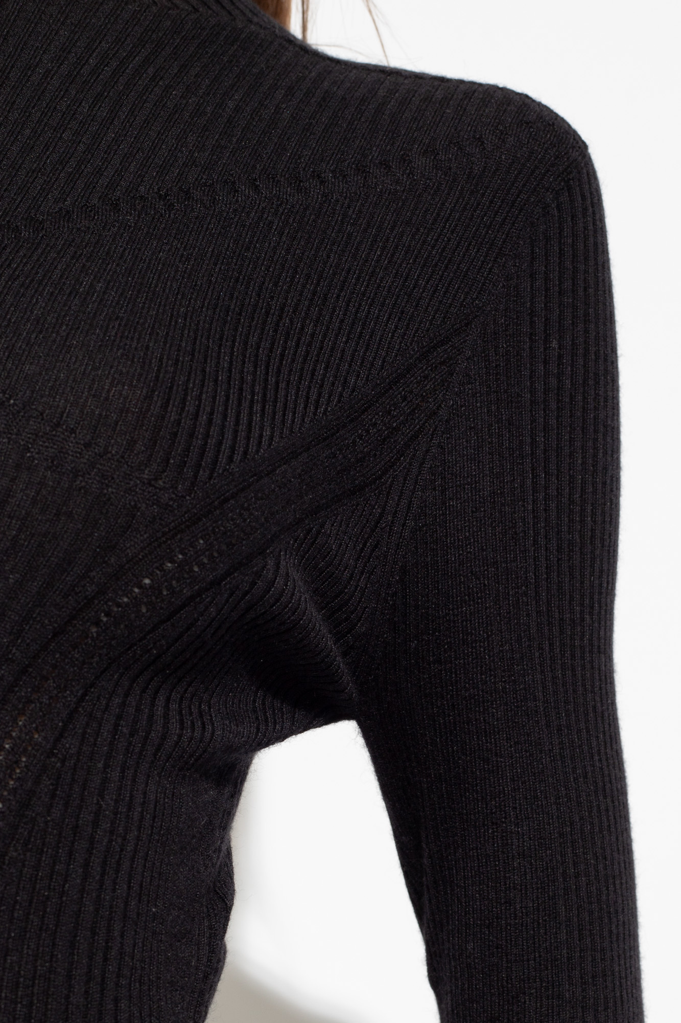 Lanvin Long-sleeve Ribbed-knit Top In Black