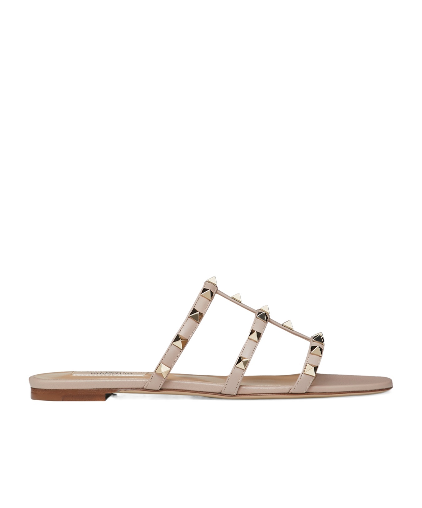 Valentino Rockstud Caged Calfskin Flat Sandals In Nude