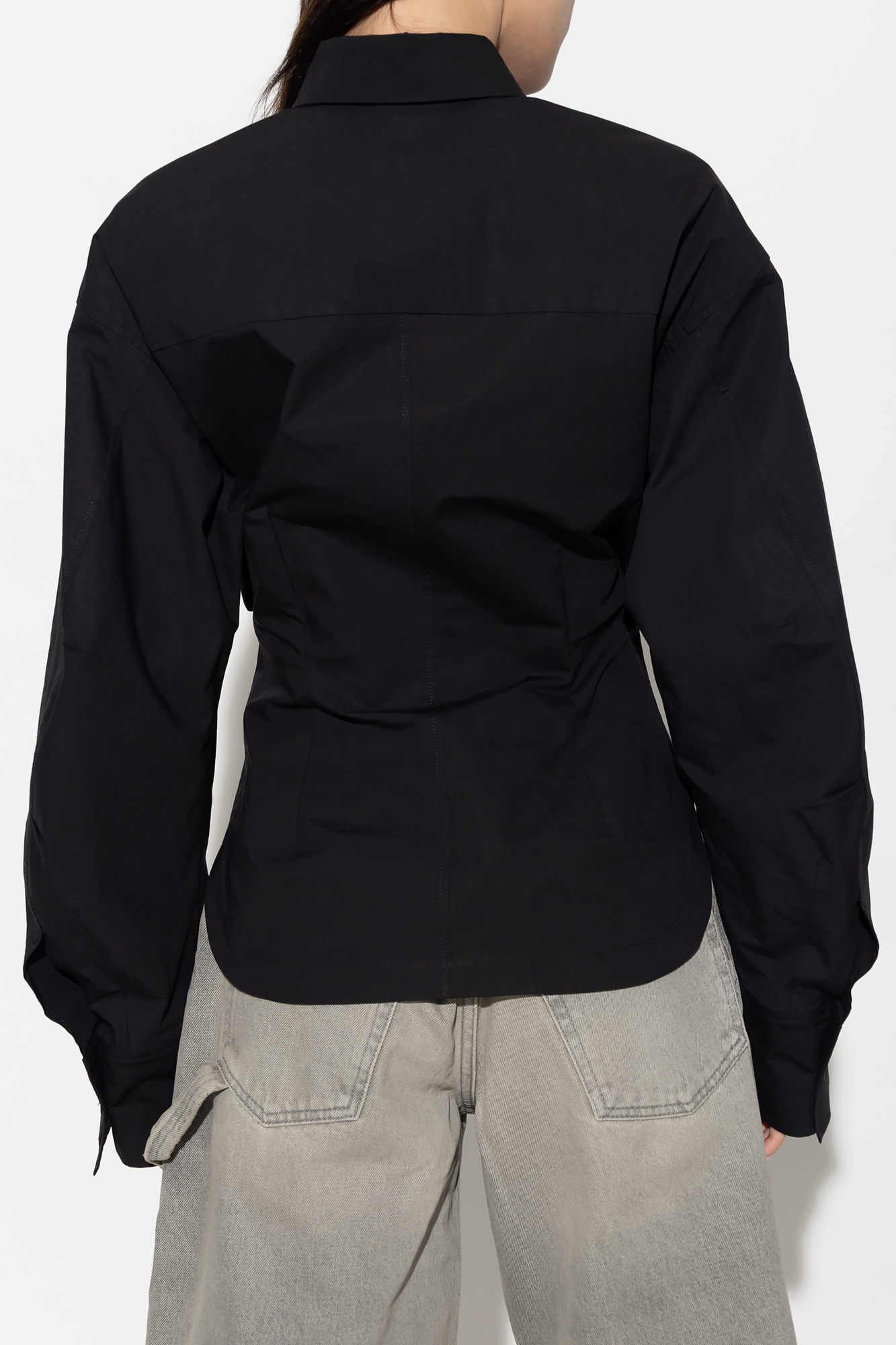 Attico The  Cut-out Corset-style Long Sleeved Shirt In Black