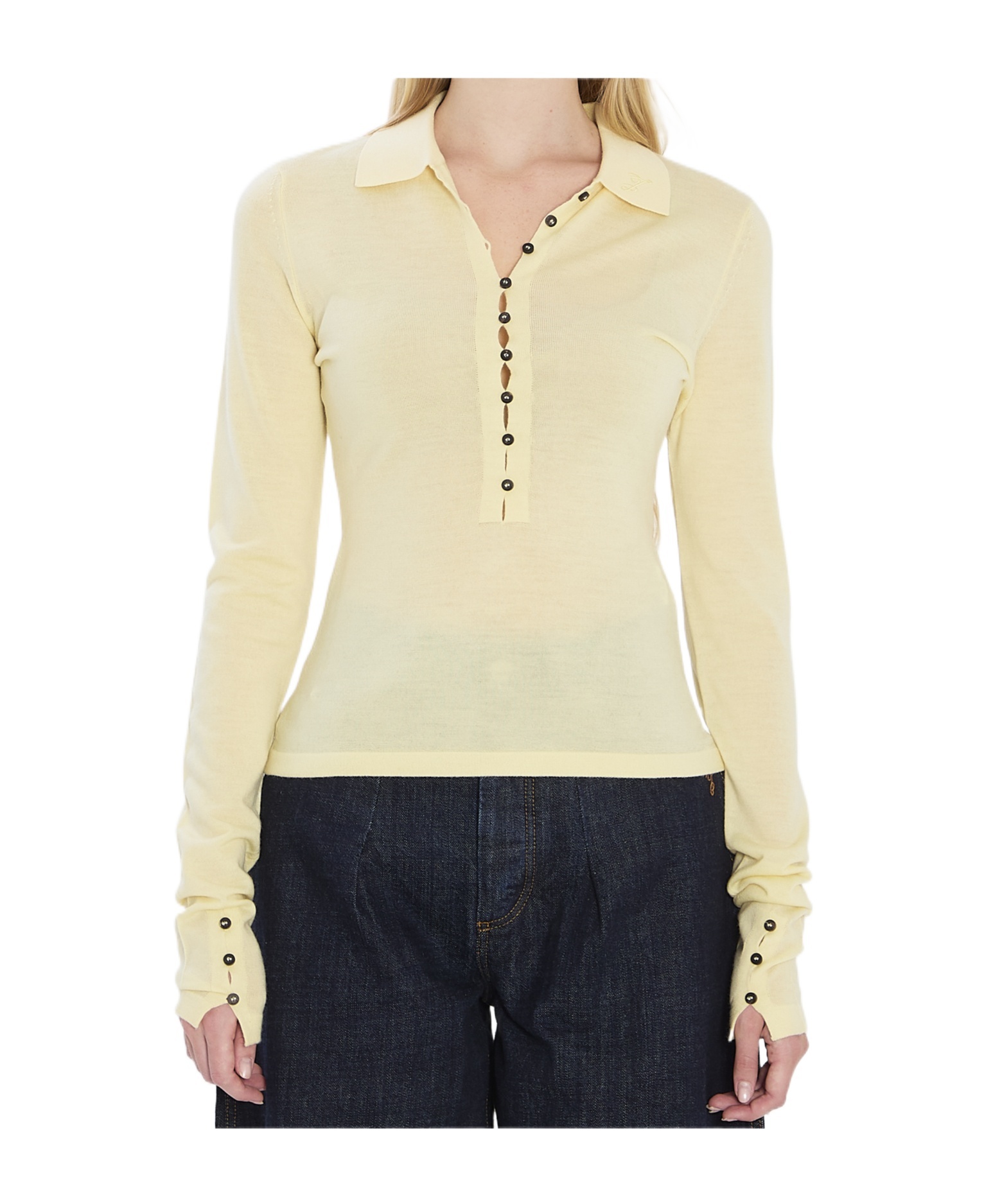 Jacquemus Merino Wool Blend Fitted Knit Top In Yellow