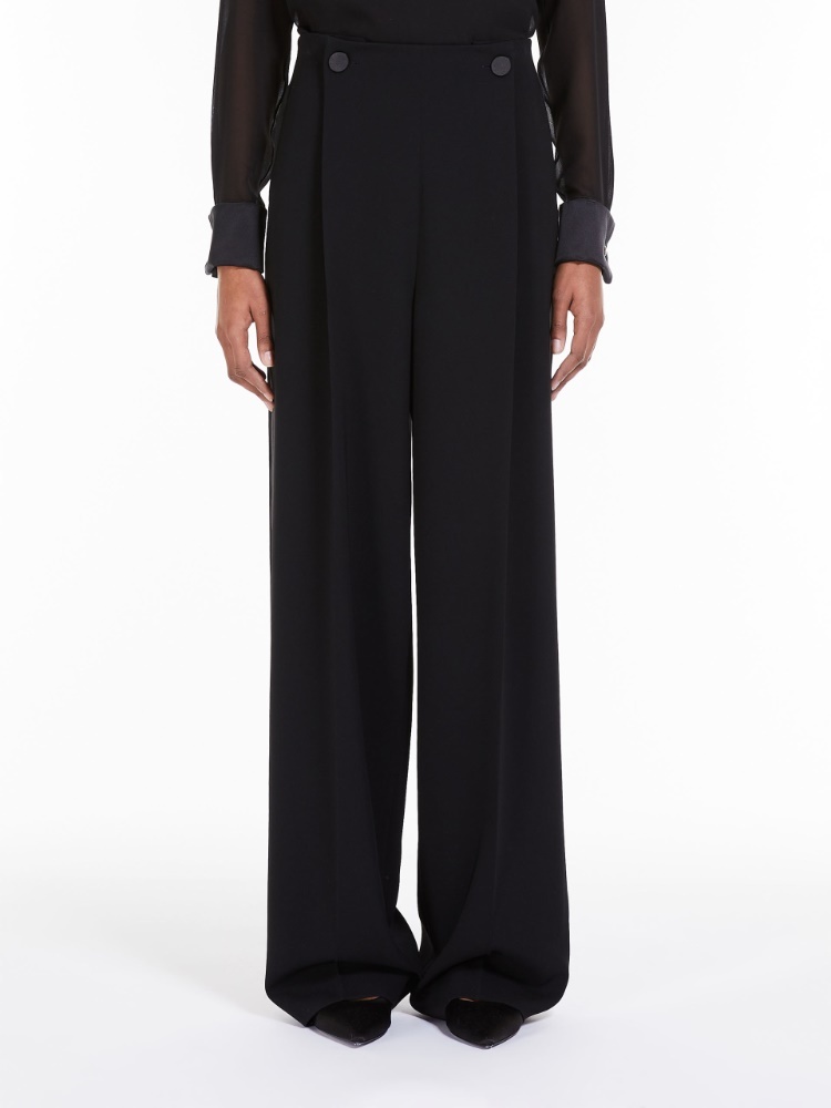 Max Mara Satin-finish Tailored Wide-leg Trousers In Black