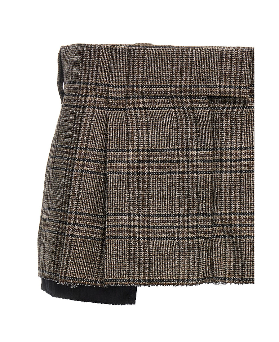 Miu Miu Prince Of Wales Checked Miniskirt In Brown