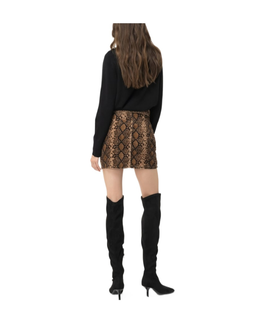 Pinko Python-print Cotton Miniskirt In Brown