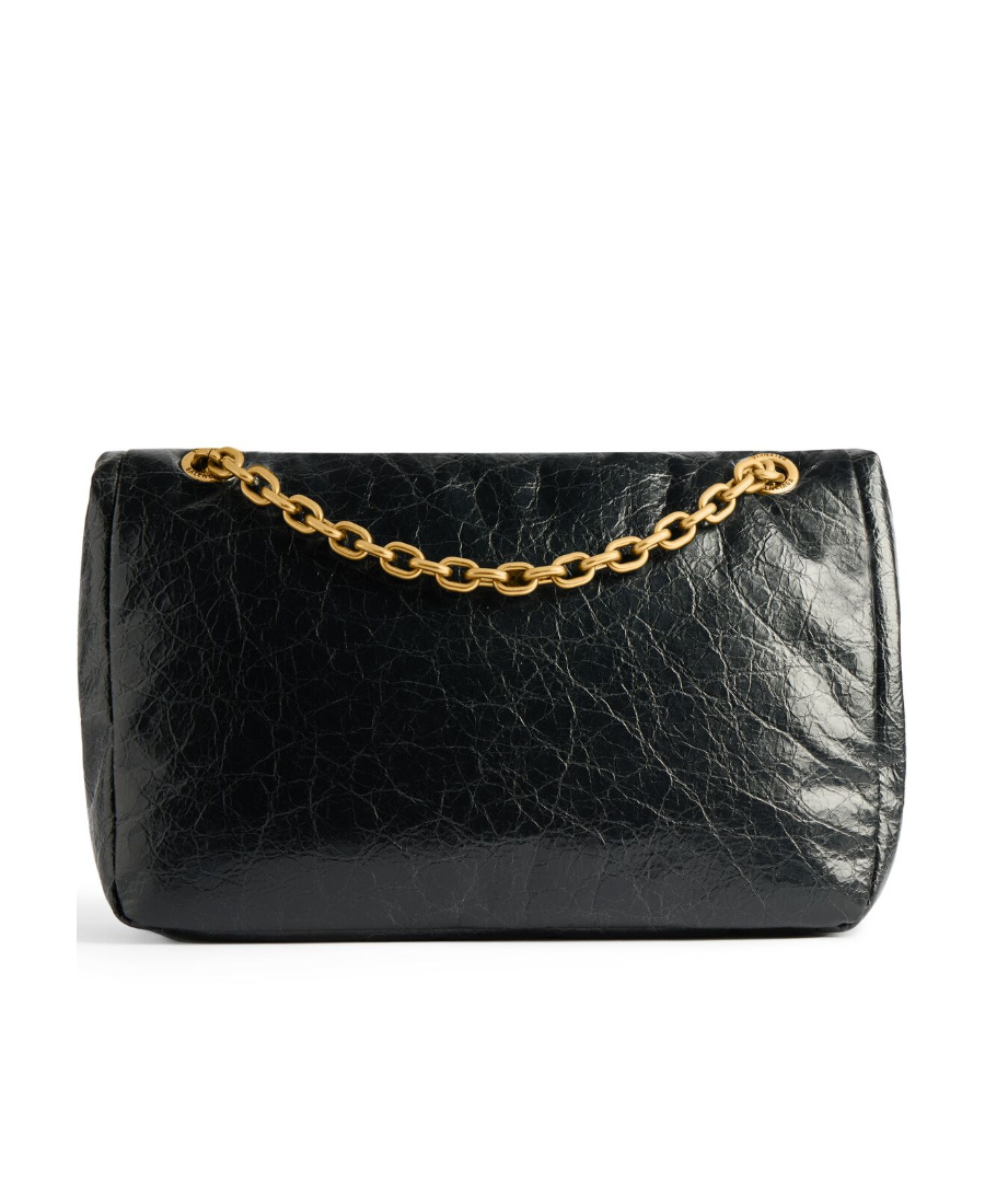 Balenciaga Black Leather Small Monaco Handbag With Chain In Black