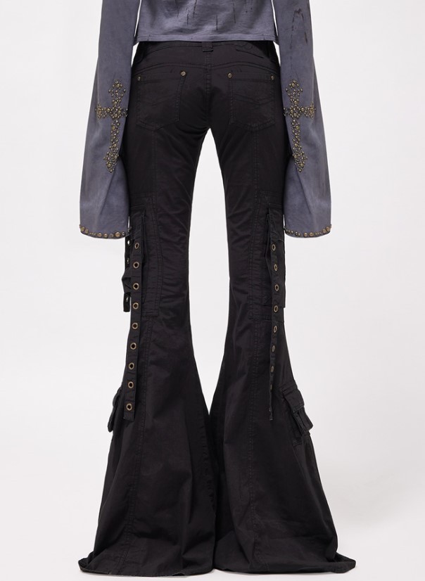 Shop Blumarine Eyelet-detail Flared Trousers In Black