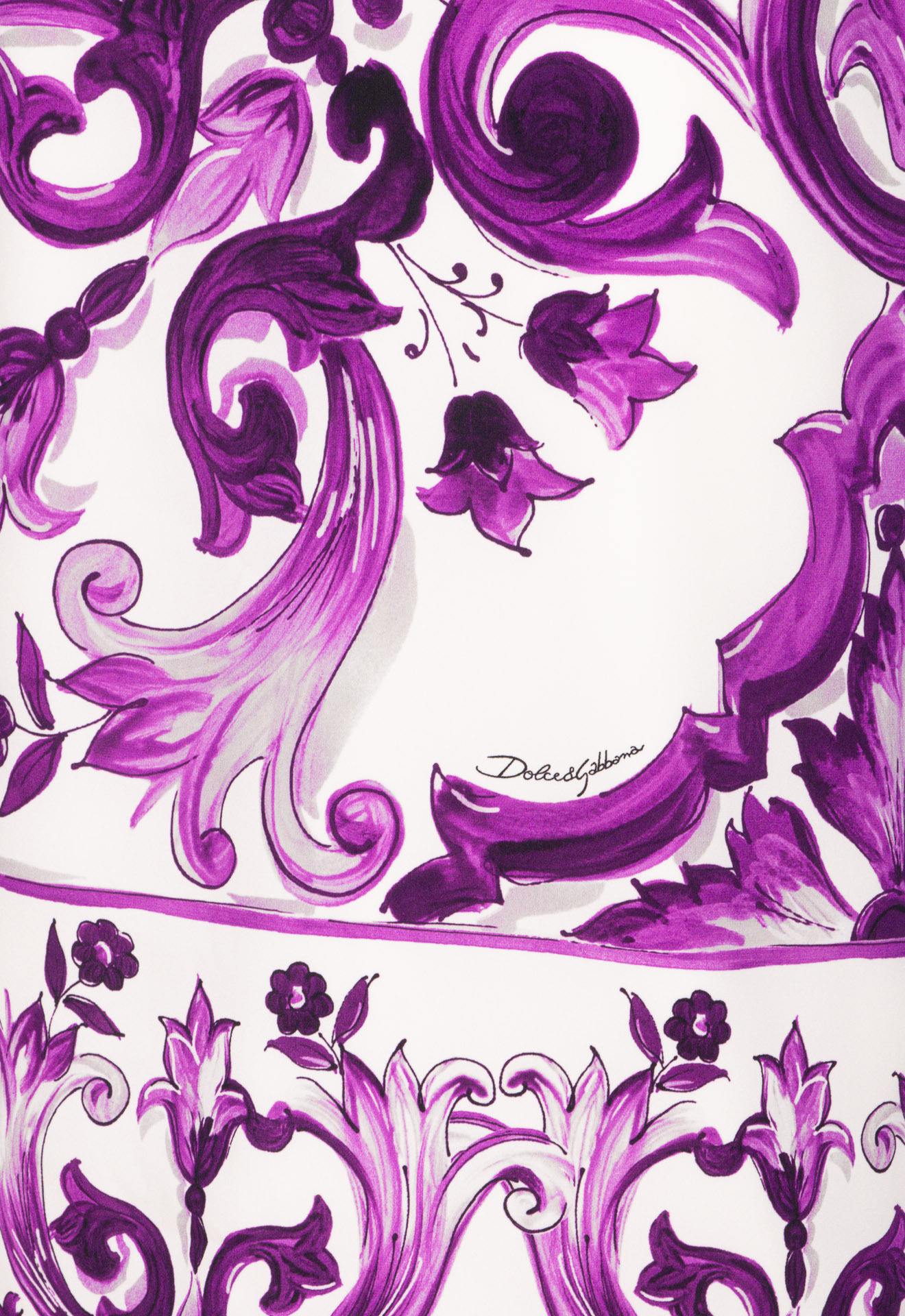 Dolce & Gabbana Violet Crewneck Dress With Rear Zip Closure And All-over Floral Print In Silk Stretch Woman In Purple