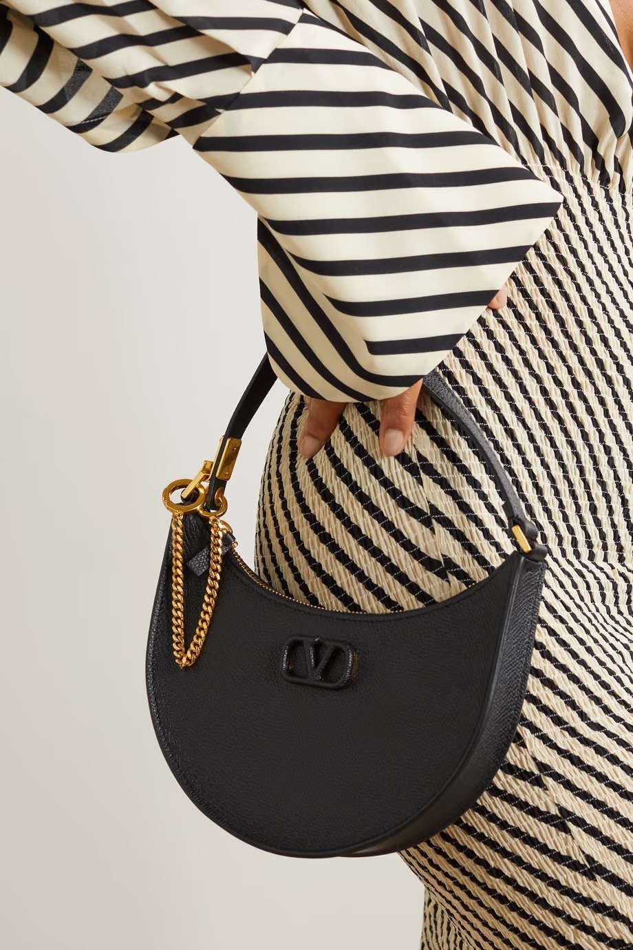 Valentino Half-moon Leather Shoulder Bag With Chain Strap In Black
