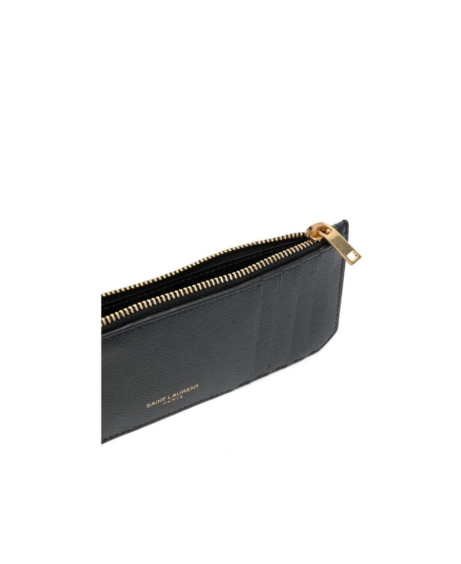 Saint Laurent Men Black Card-holder With Embossed Logo In Leather Man In Black