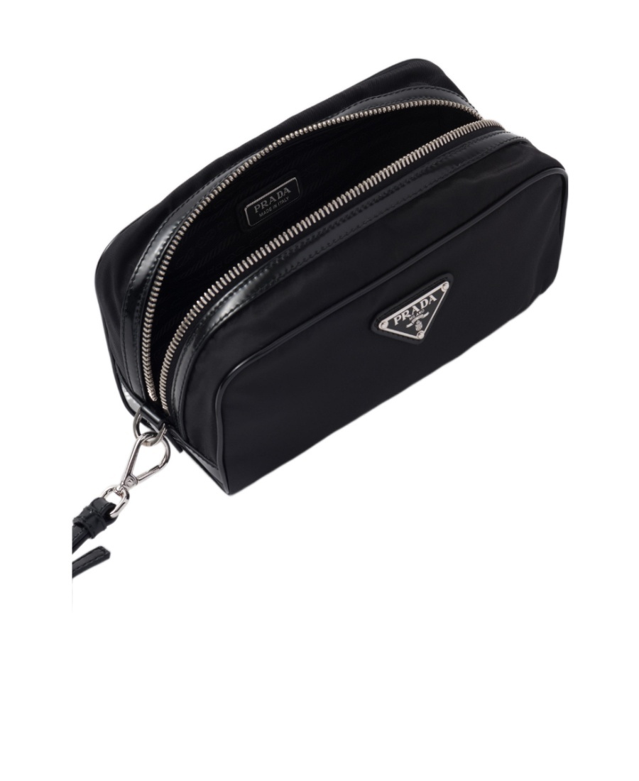 Prada Re-nylon And Brushed Leather Pouch In Black