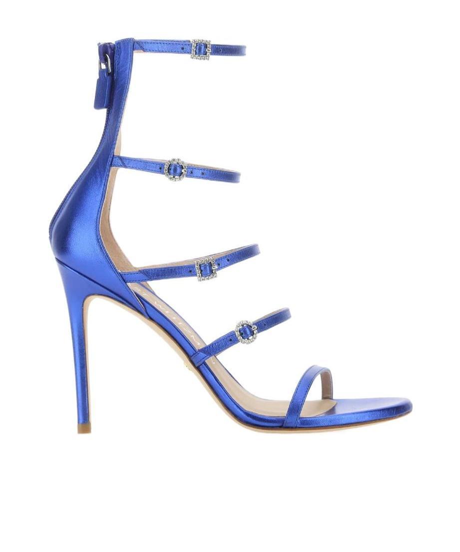 Stuart Weitzman Satin Strappy Sandals With Stiletto Heel In Blue