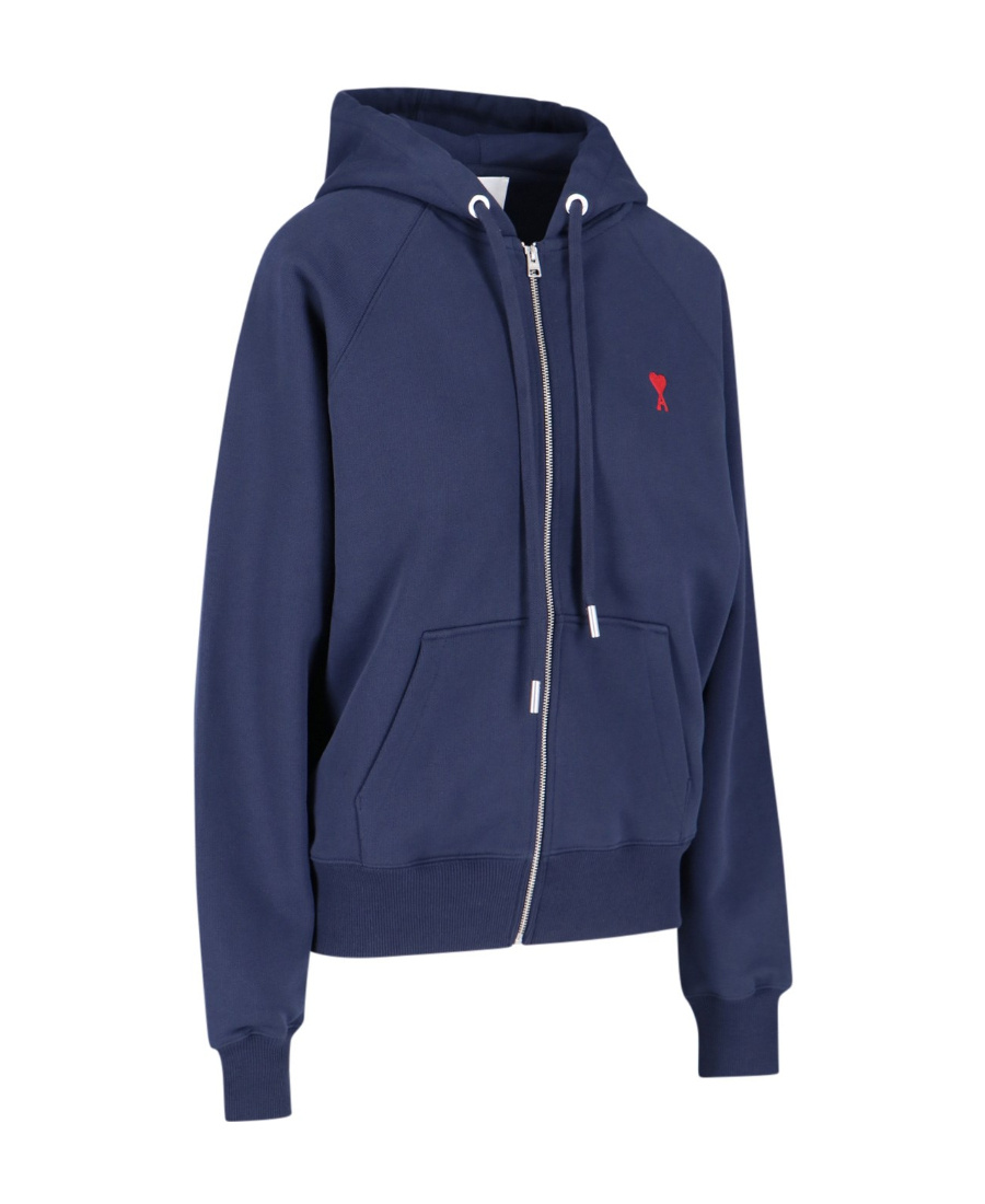 Ami Alexandre Mattiussi Long-sleeved Hooded Sweater In Blue