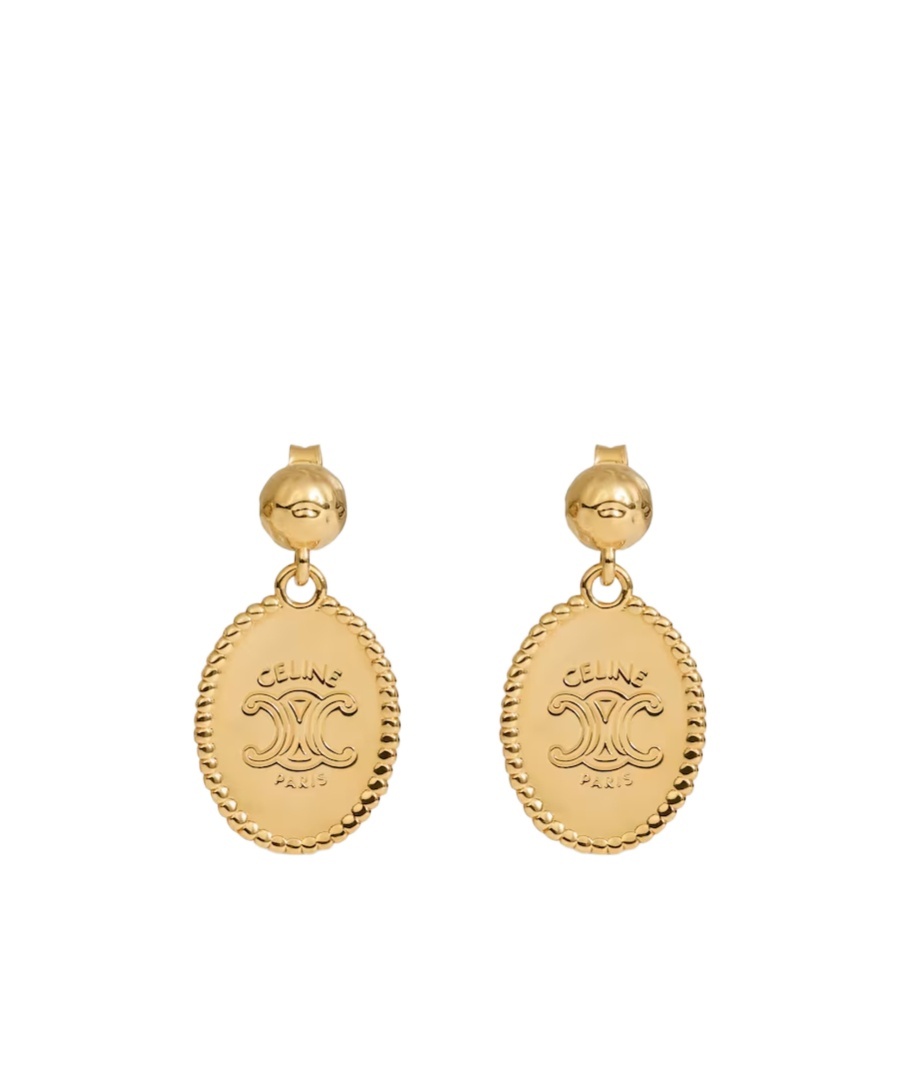 Celine Triomphe Medal Earrings In Brass With Gold Finish