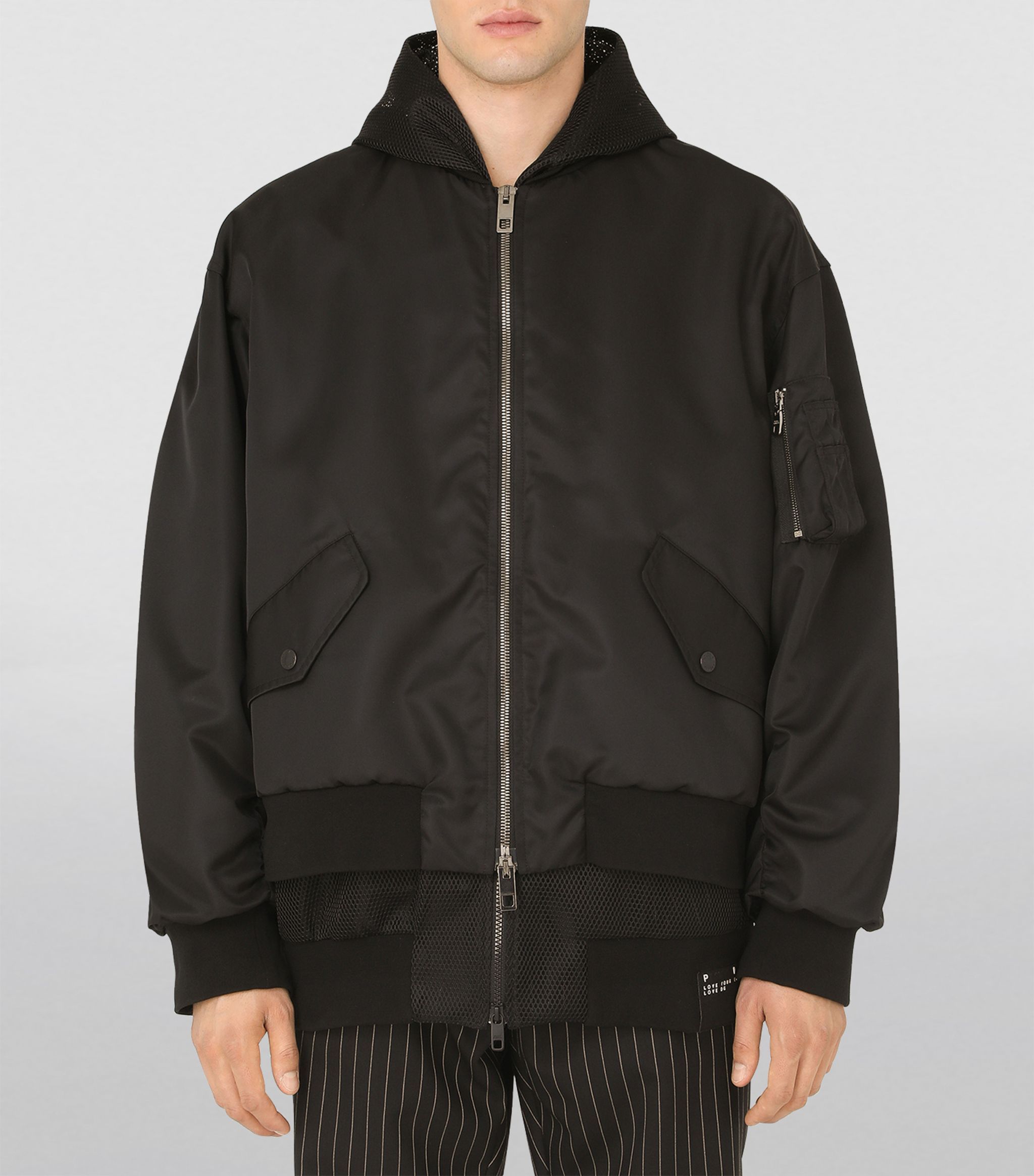 Dolce & Gabbana Nylon Jand Mesh Jacket With Hood In Black