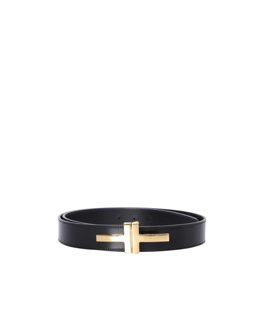 Tom Ford Logo-plaque Leather Belt In Black