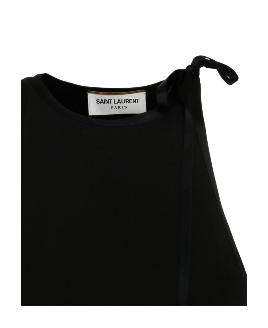 Saint Laurent Feather-trim Sleeveless Mini Dress In Black