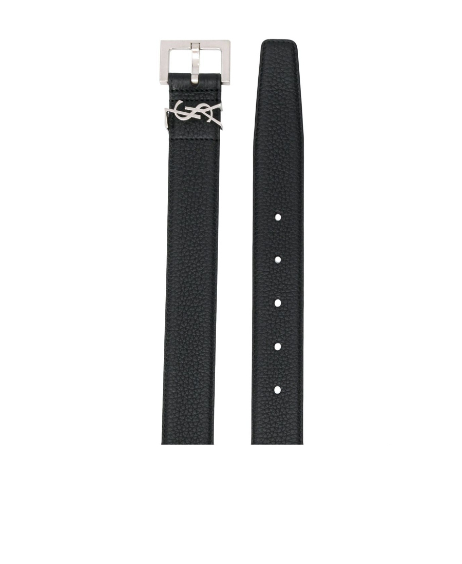 Saint Laurent Cassandre Leather Belt In Black
