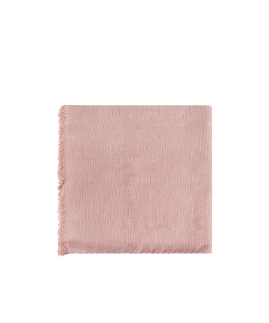 Moschino Logo-embossed Fringed Scarf In Pink