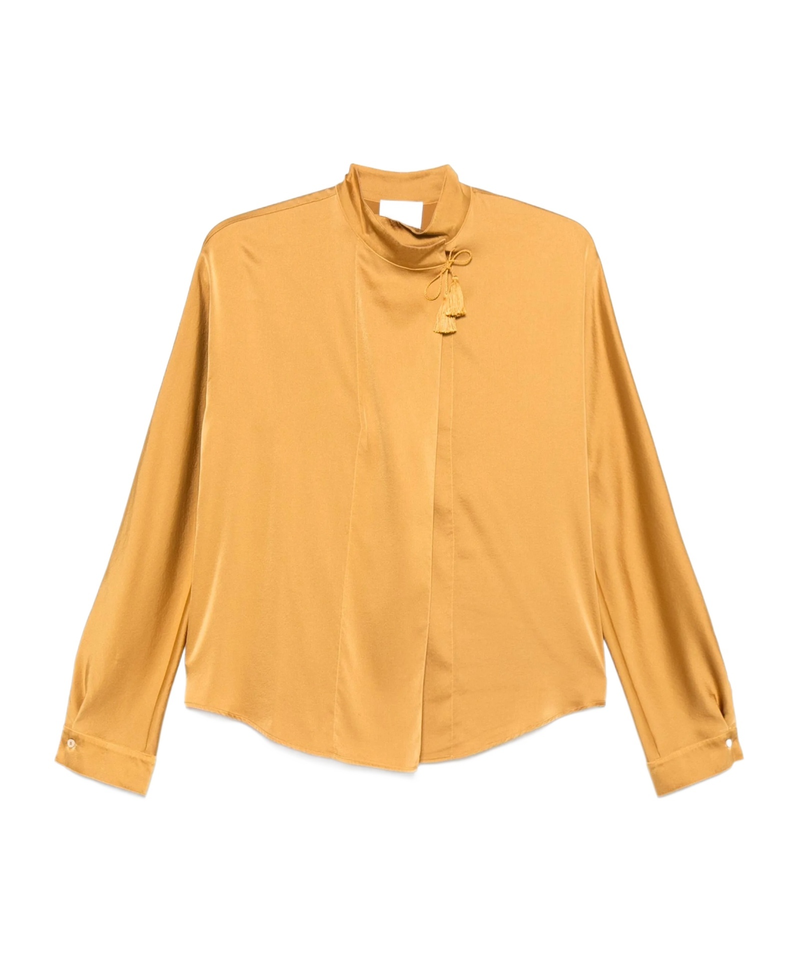 Forte Forte High Neck Satin Blouse With Tassel Detail In Yellow