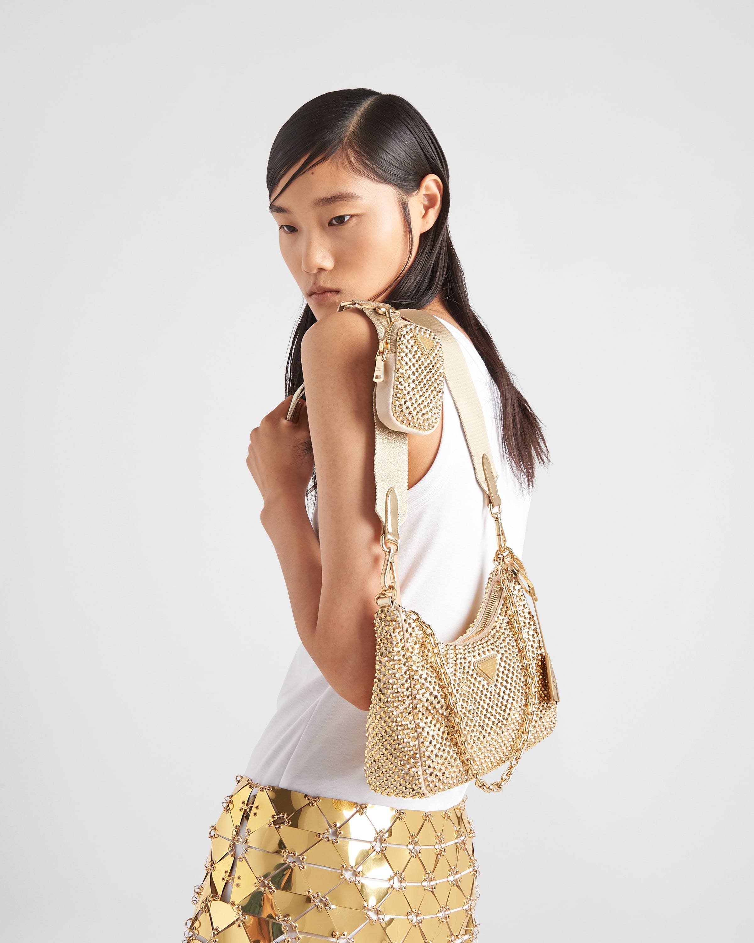 PRADA PRADA RE-EDITION 2005 SATIN BAG WITH CRYSTALS