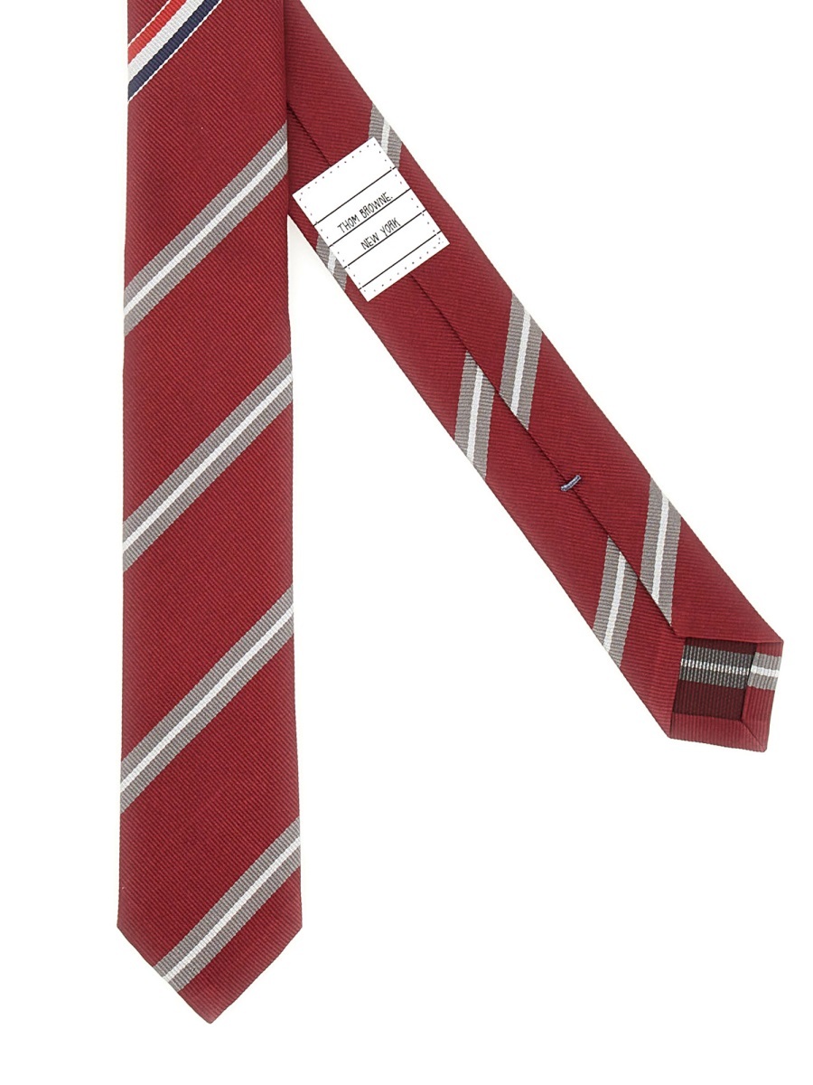 Thom Browne Diagonal Striped Silk Tie With Slim Width