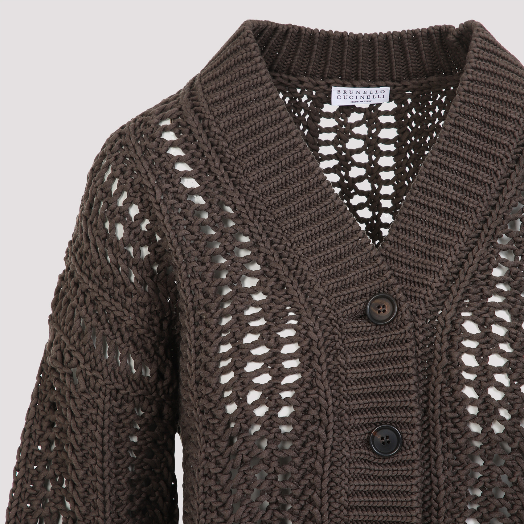 Brunello Cucinelli Cropped Open-knit Cardigan With Deep V-neckline In Black