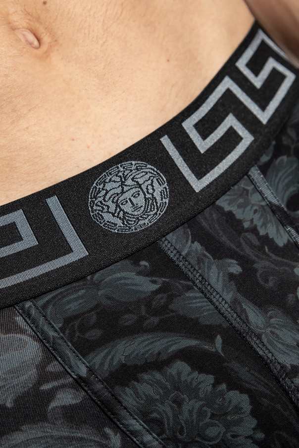 Versace Black Boxer Briefs With Barocco Print In Stretch Cotton Manb In Black