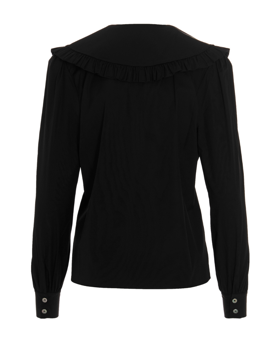 Alessandra Rich Ruffle Collar Cotton Shirt In Black