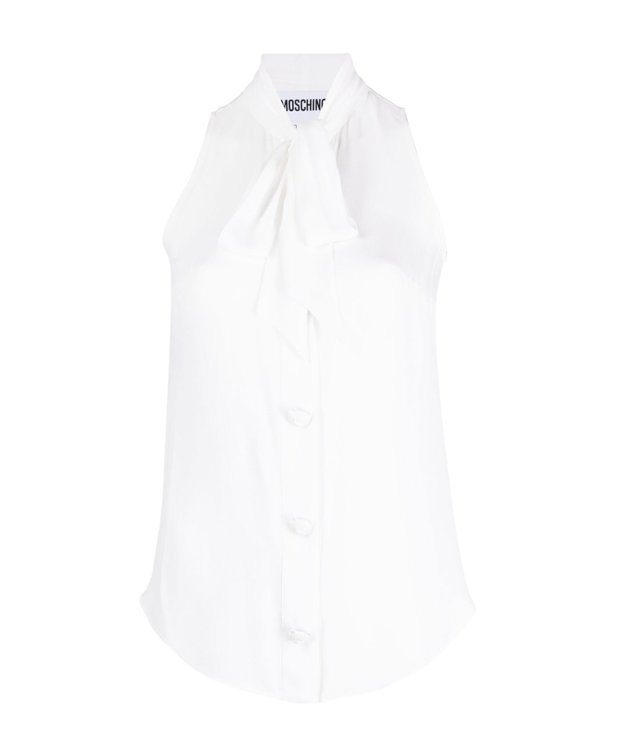 Moschino Collared Tie-neck Sleeveless Top In White