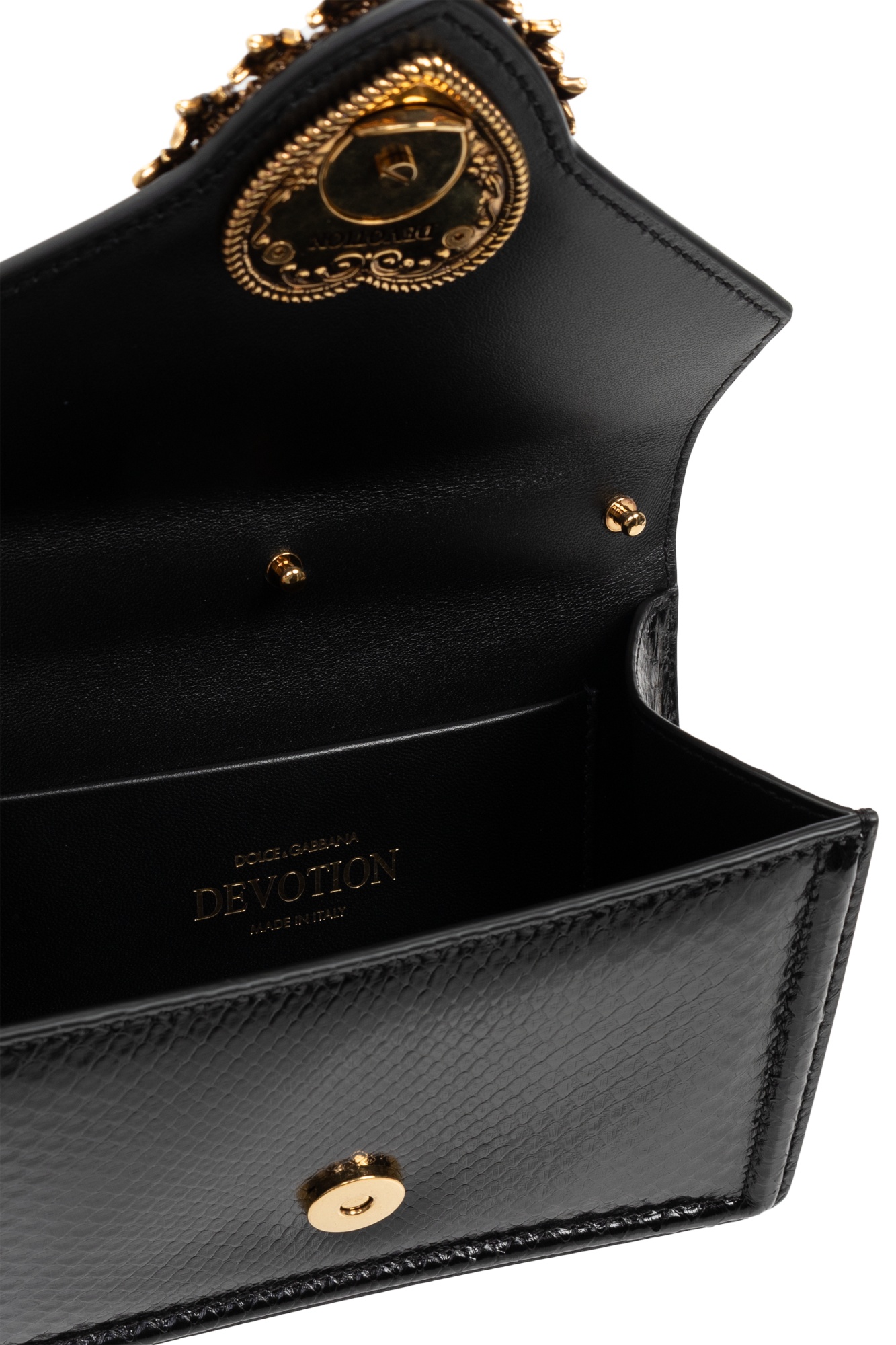 Dolce & Gabbana Black Calfskin Shoulder Bag With Rhinestone Details And Gold Chain In Black